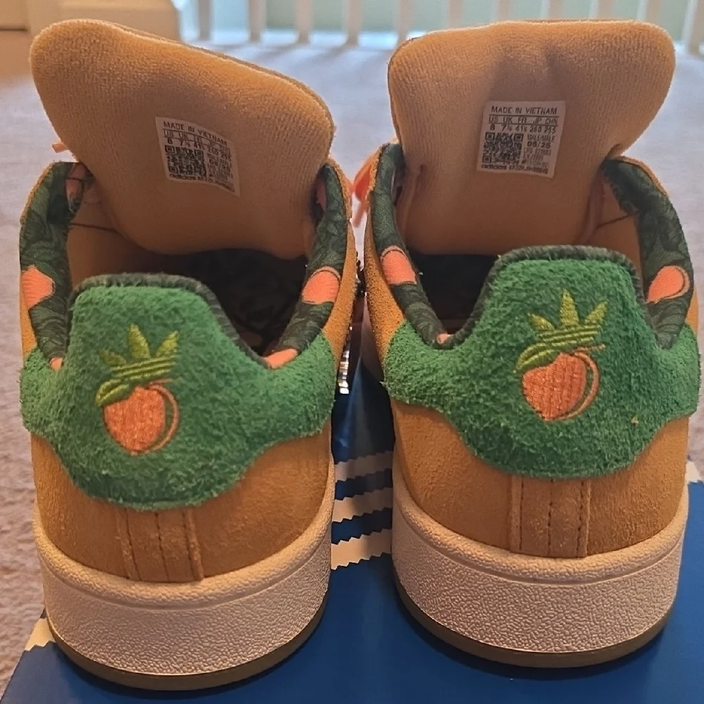 adidas Suede Low-Top Sneakers in Peach with Orange Stripes